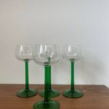 4 Alsace wine glasses, two-tone green stemmed glasses.
