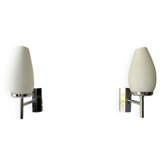 Pair of opaline and chrome wall lamps 1970