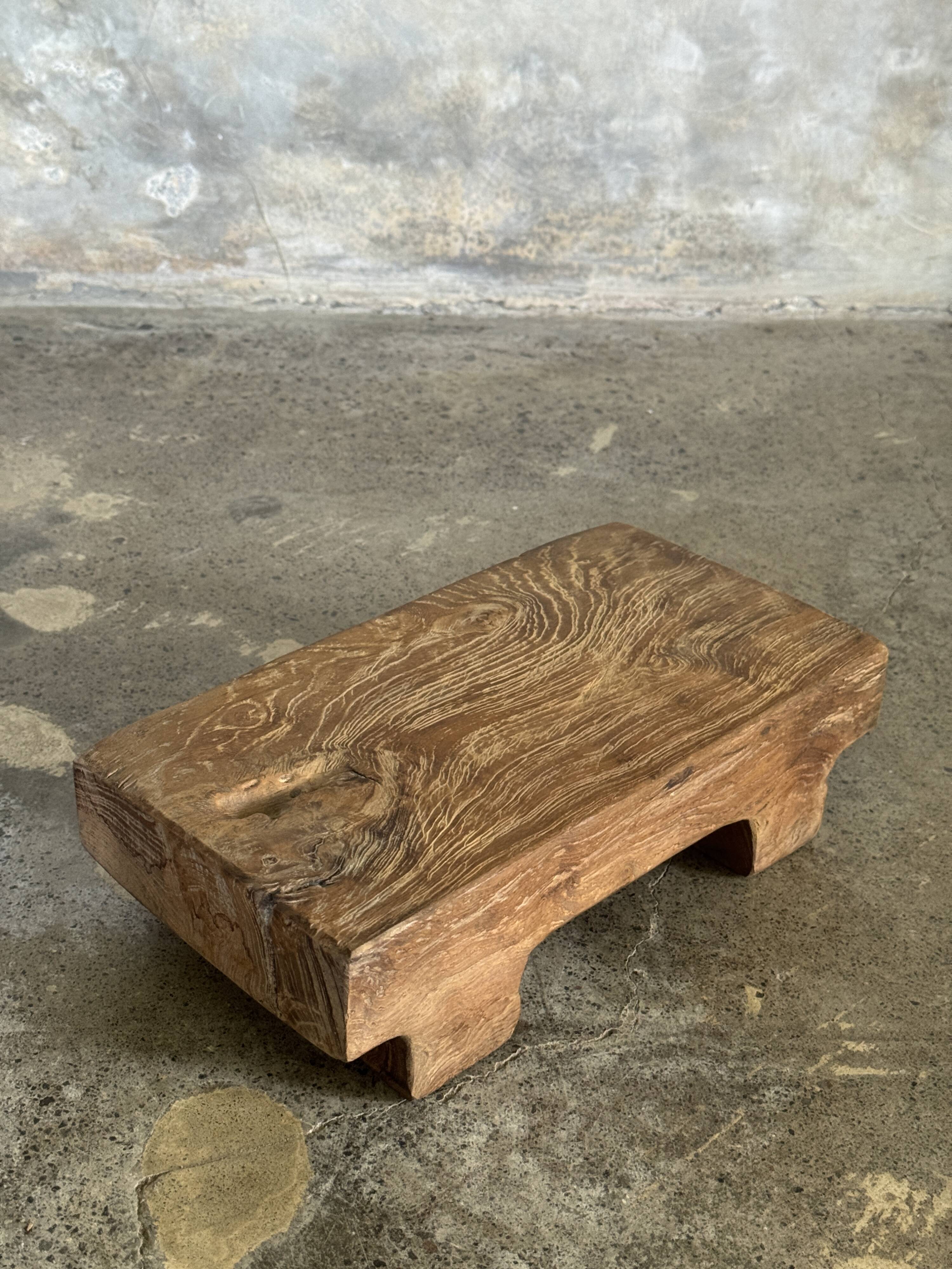 Small stool, accent stool in solid blond teak wabi-sabi L30 W8.5 H6.