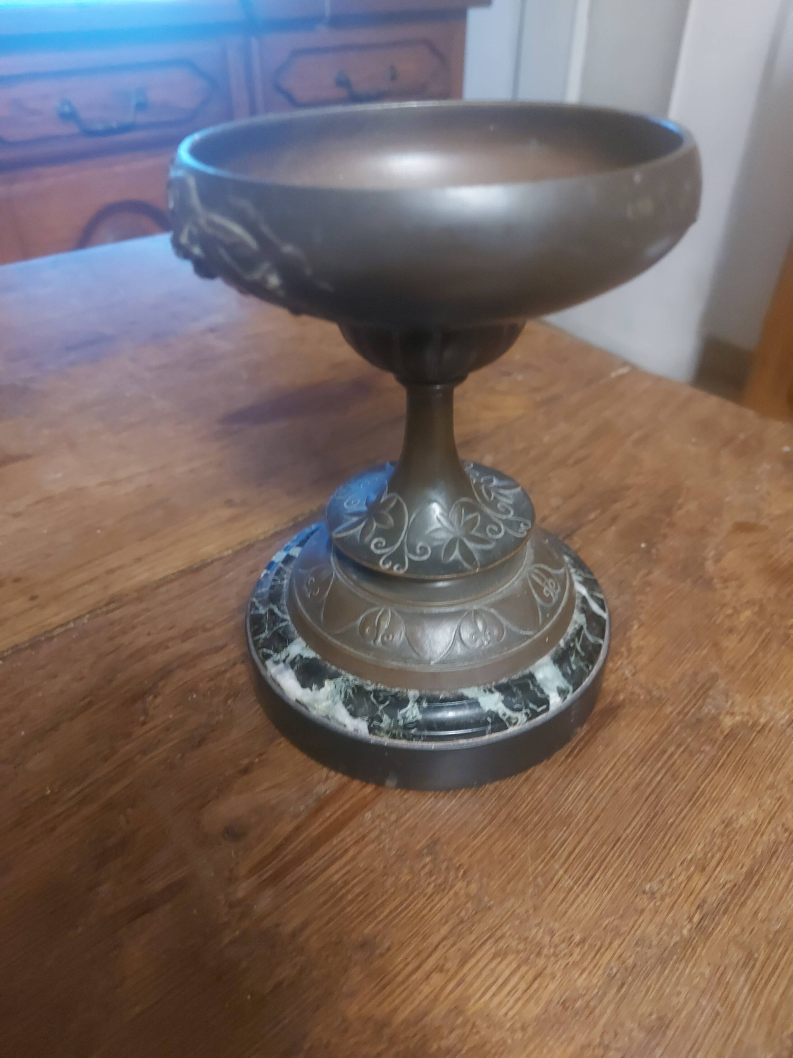 Bronze bowl on marble base