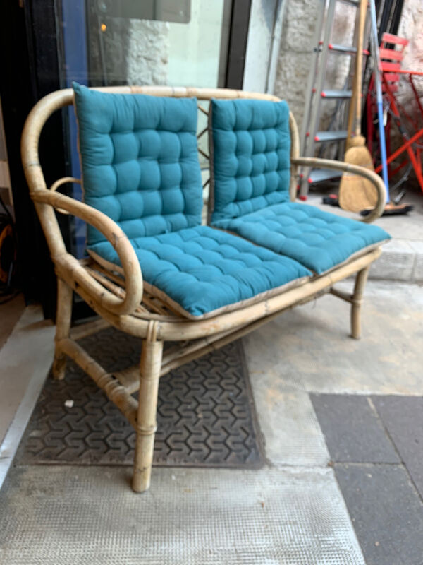 Banquette en rotin et bambou années 70