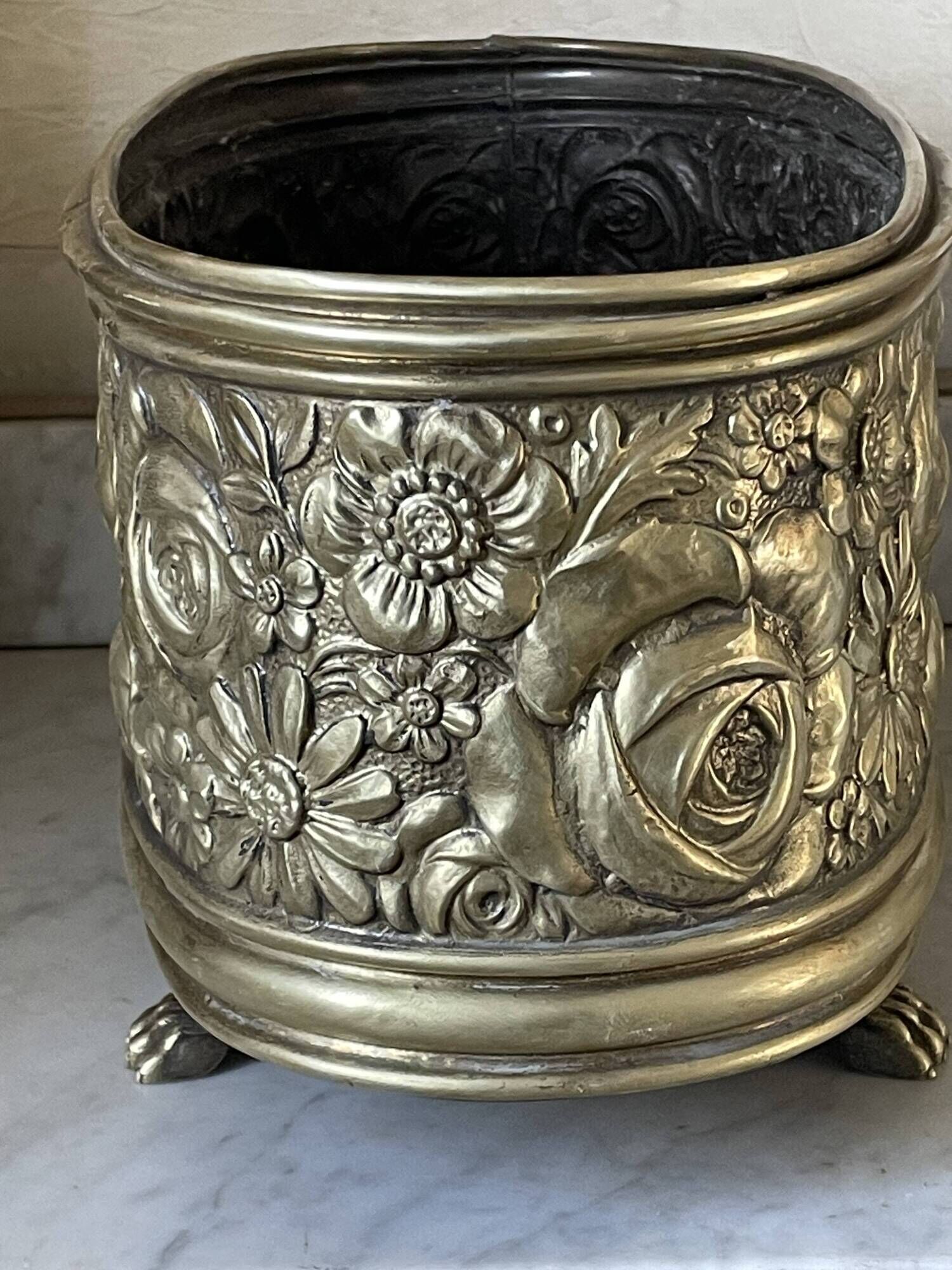 Old repoussé brass planter