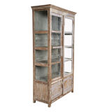 Display case with sliding doors in patinated wood