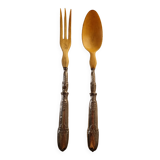 Serving cutlery with handle and antlers in silver, with “LD” monogram
