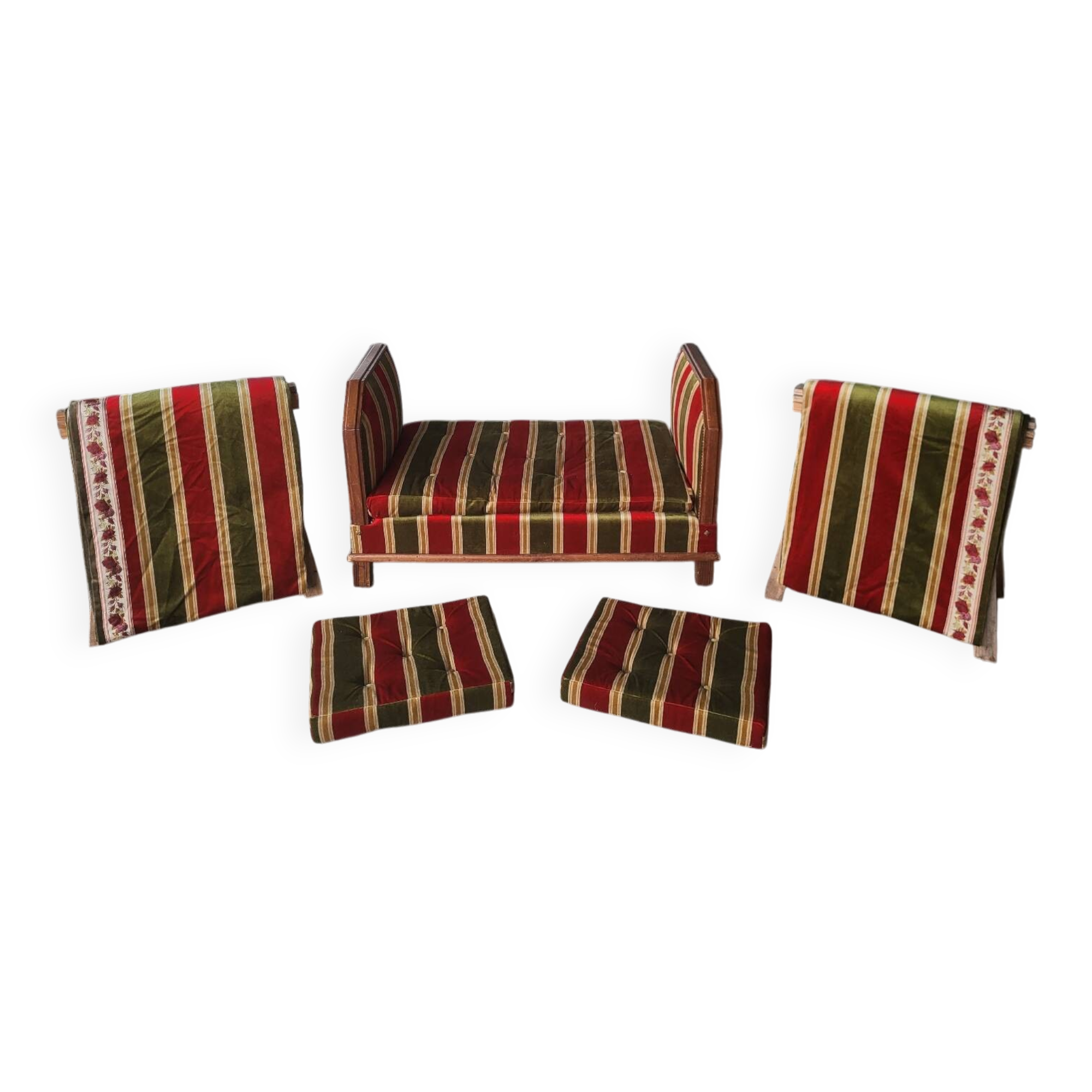Ensemble banquette, 2 coussins et 2 rideaux Art Déco