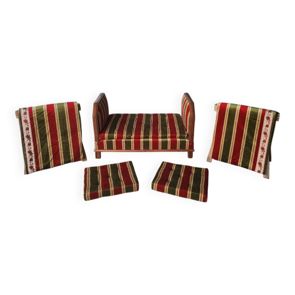Ensemble banquette, 2 coussins et 2 rideaux Art Déco