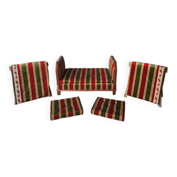 Ensemble banquette, 2 coussins et 2 rideaux Art Déco