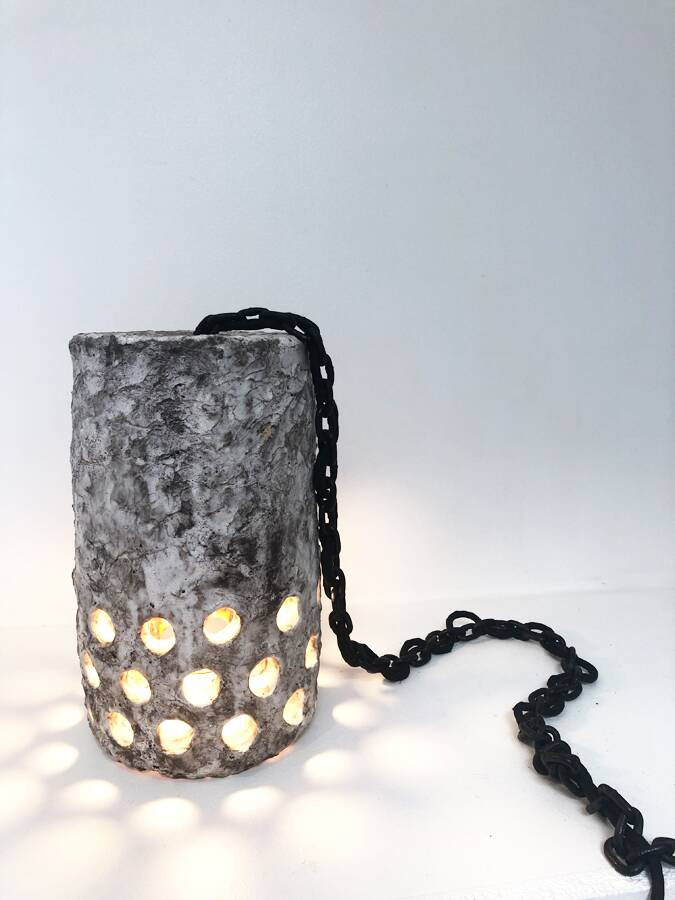 Textured and perforated ceramic pendant – Scandinavia, 1960s