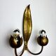 Pair of Spanish foliage wall sconces, leaf arms & bud shades, gilt iron, 1960s