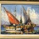 Huile sur toile marine Marcel Abougit Barques de pêcheurs Côte d'Azur