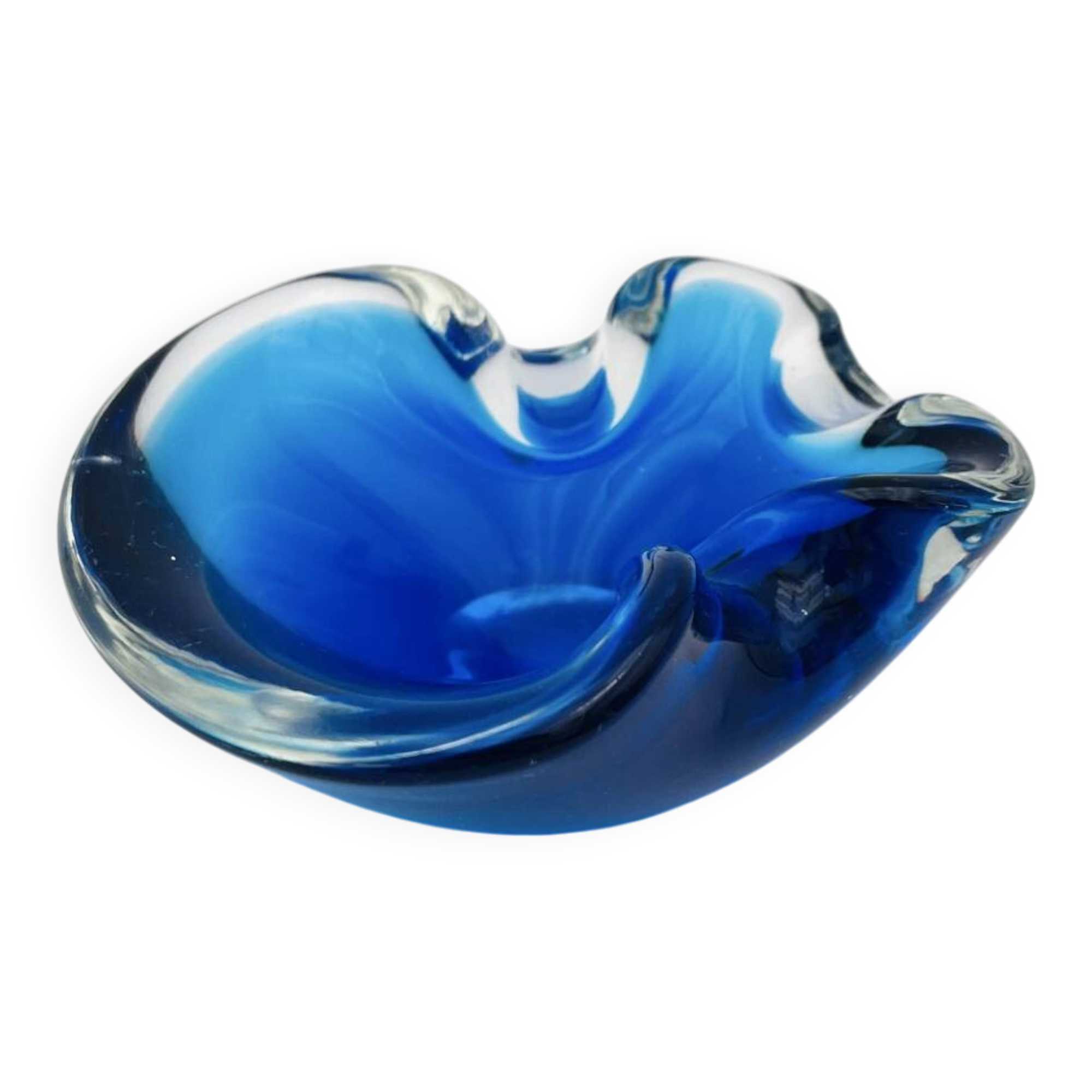 Vide-Poche Murano Sommerso Dégradé Bleu Polylobé 12cm 512g Design