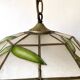 Pendant lamp in mother-of-pearl and brass with bamboo decor