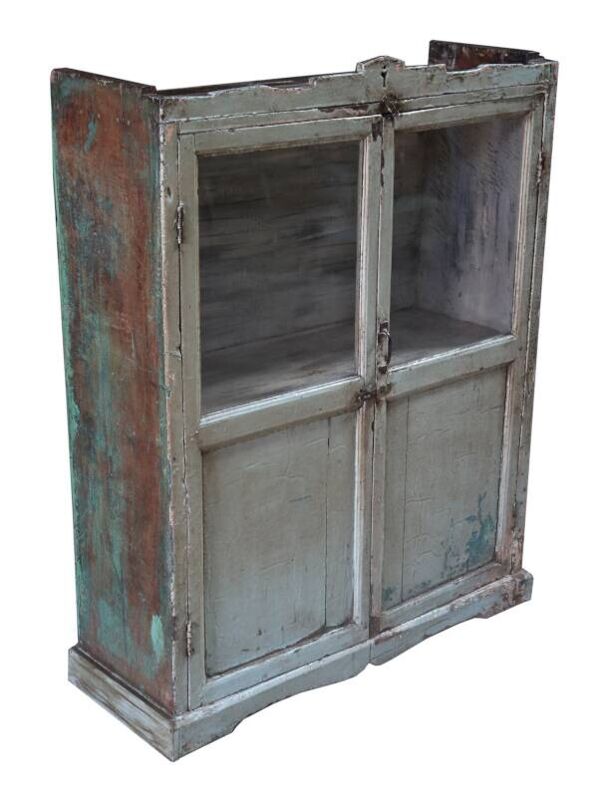Buffet Ancien Meuble Vitre Teck