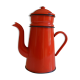Vintage coffee maker in red and black enamelled sheet
