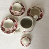 Set of 3 saucer cups and a ceramic coffee maker or teapot Digoin Sarreguemines