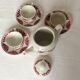 Set of 3 saucer cups and a ceramic coffee maker or teapot Digoin Sarreguemines
