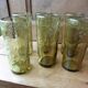 6 bubbled glasses, mouth-blown, Biot amber-colored orangeade service