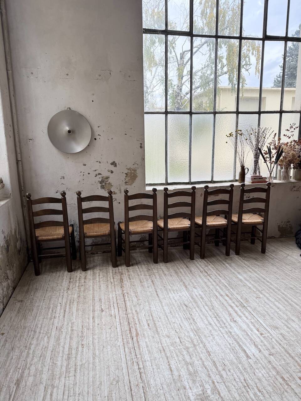 Straw chairs oak 1940s Dudouyt