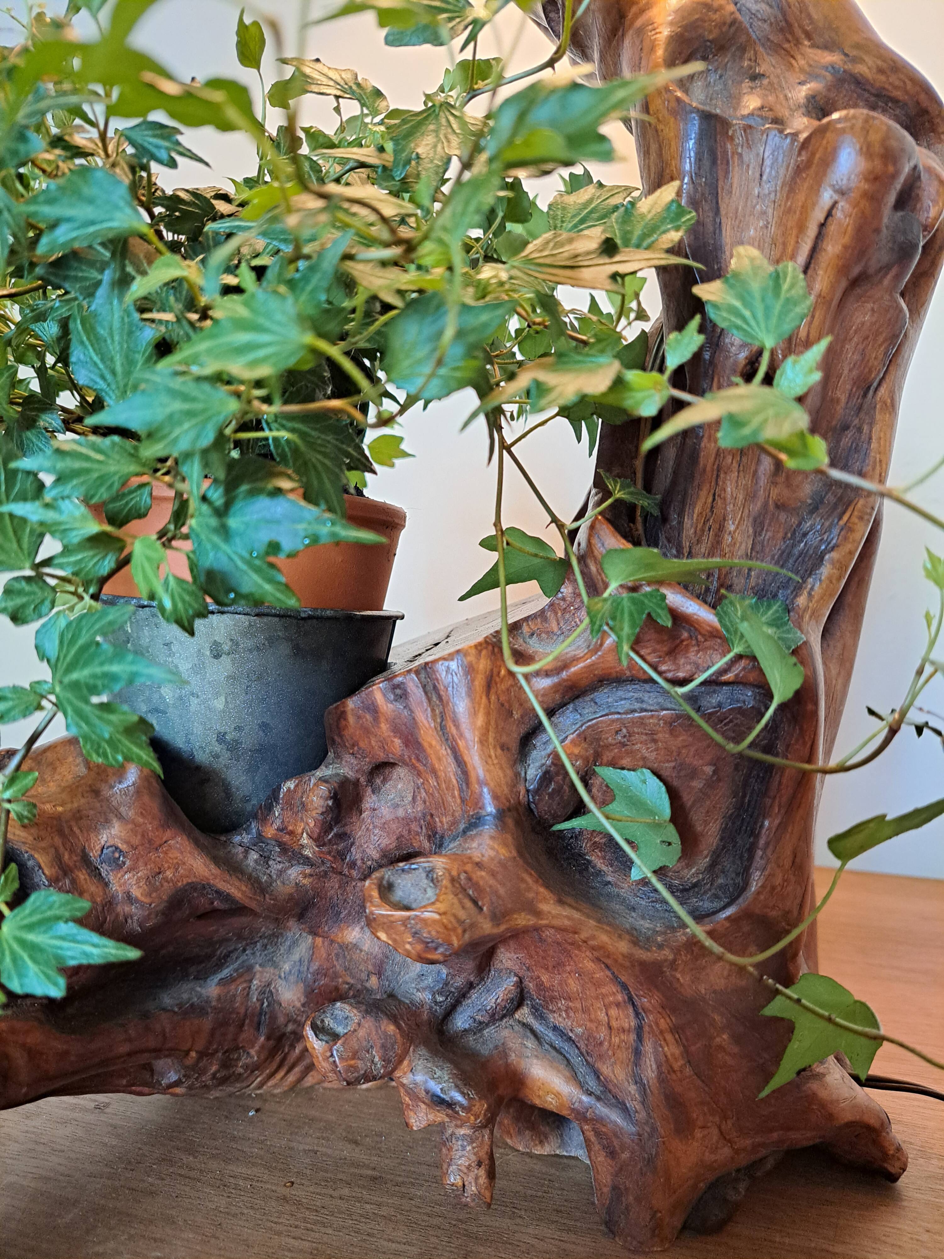 Brutalist lamp in olive wood 1970