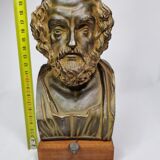 Bust of Homer in patinated plaster on wooden base, 21 cm