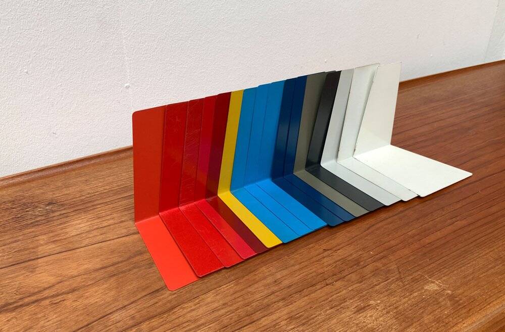 Mid-century German colourful minimalist metal bookends by Soennecken, 1960s, set of 16.