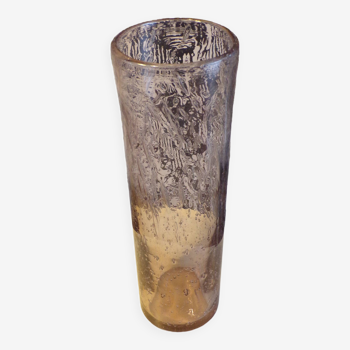 Vase rouleau vintage en verre bullé h=34cm