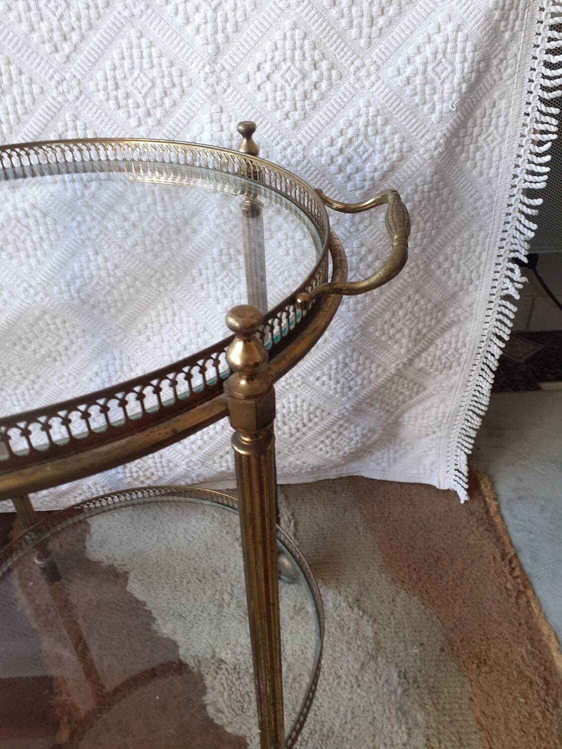 Brass rolling trolley with removable tray
