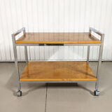 Vintage rolling side table in elm burl and chrome, 1970s