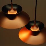 2 Danish pendant lights in copper and glass