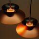 2 Danish pendant lights in copper and glass