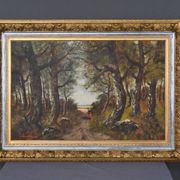 Important painting "Stroll in the Underwood", oil on canvas, signed L. Gourdon – 1896