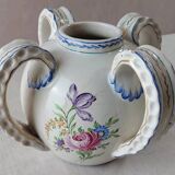 Old vase decorated with flowers, in ceramic, Roger Colas, from Clamecy