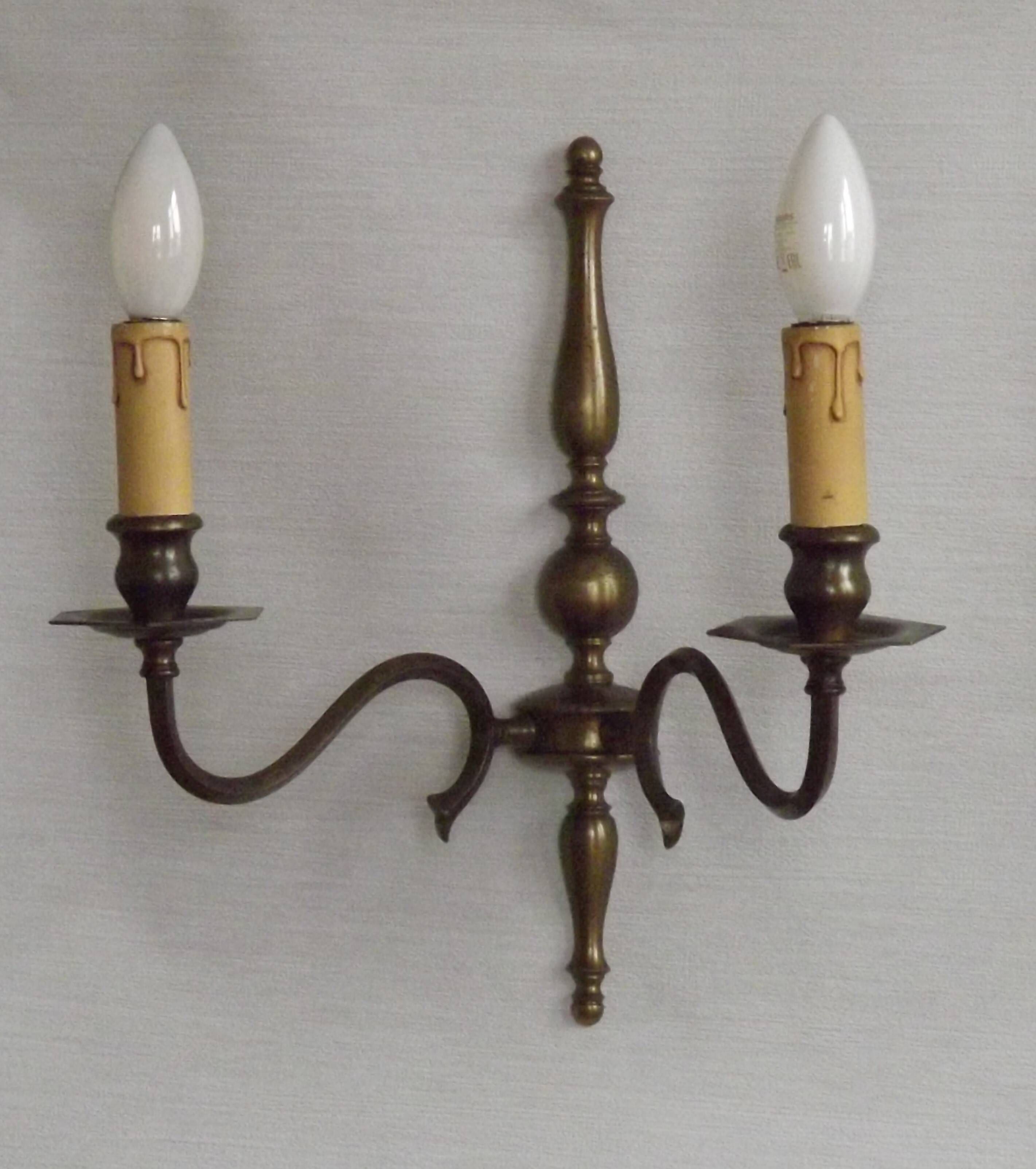 Pair of Double French Vintage Bronze Effect Metal Flemish Wall Lights