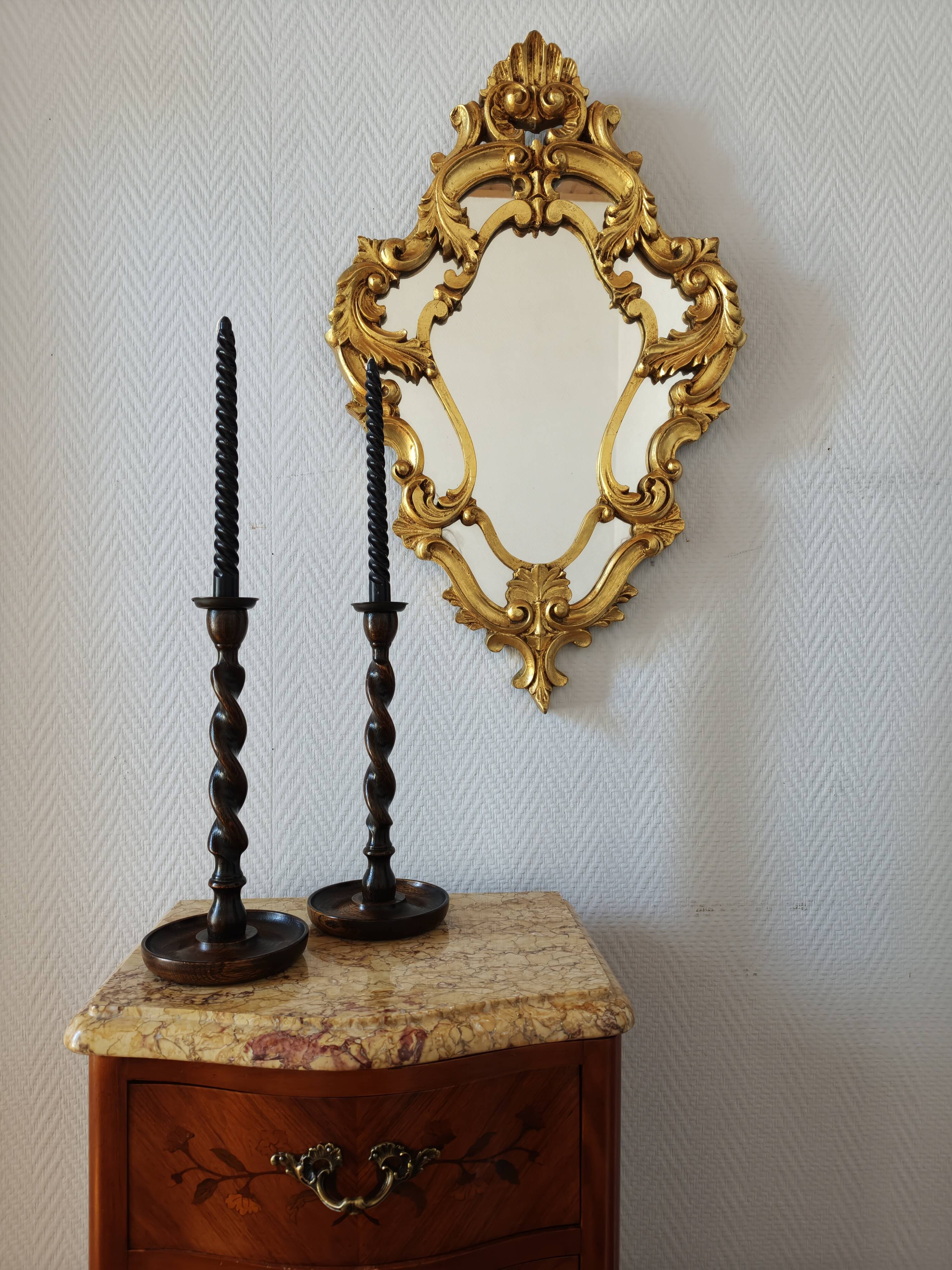 Pair of Barley Twist candlesticks in oak – English style, circa 1950