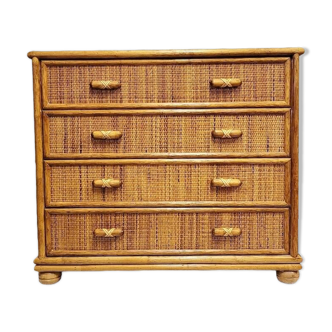 Old oak and rattan chest of drawers