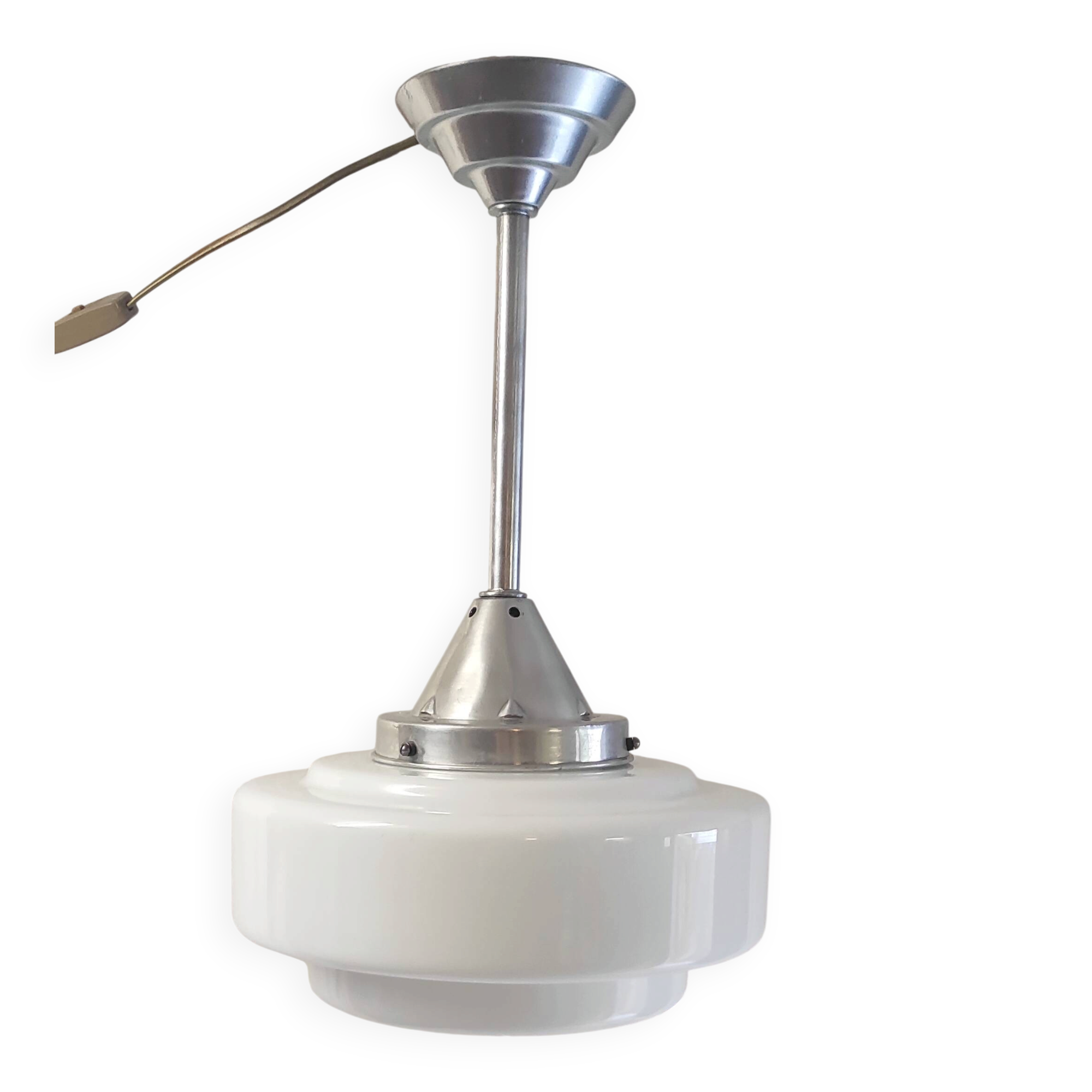 Suspension style Bauhaus globe opaline XL - années 30/40