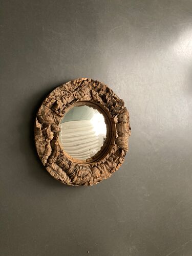 Miroir de sorcière 1970 en chêne liège d47cm