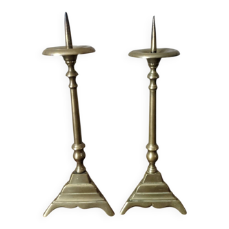 Pair of brass candlesticks, country bohemian Scandinavian style
