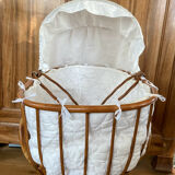 Bamboo, rattan, wicker cradle bassinet from the 1960s with a foldable support.