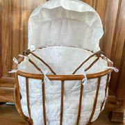 Bamboo, rattan, wicker cradle bassinet from the 1960s with a foldable support.