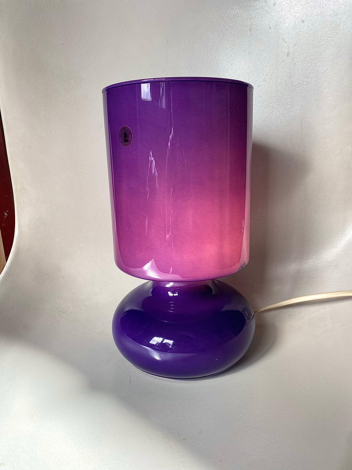 Vintage IKEA lamp, a purple glass lantern.