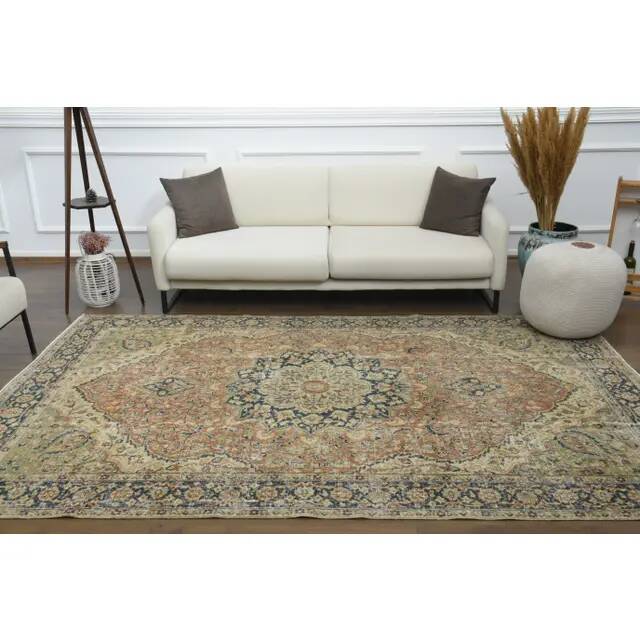 Tapis vintage turc Oushak fait main en laine et coton, années 1970