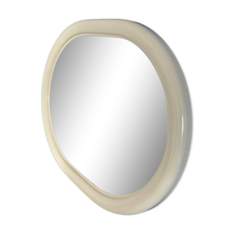 Plastic wall mirror space age 1970 cream color