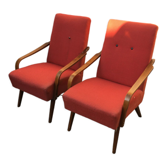 Pair 2pcs jaroslav smidek cesky nabytek 40s lounge chair armchair art deco