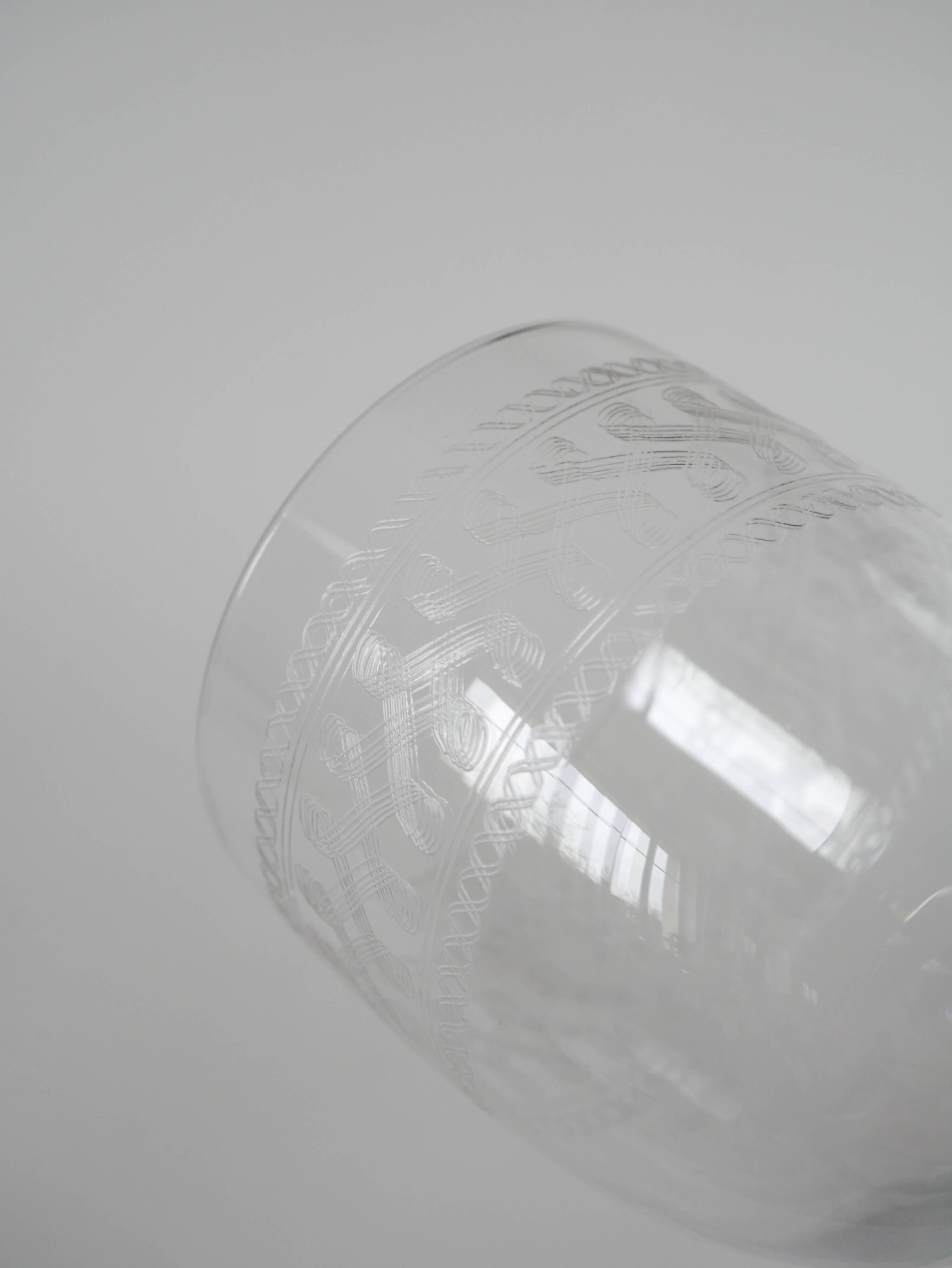 Set of 9 old wine glasses engraved in blown glass, early 20th century