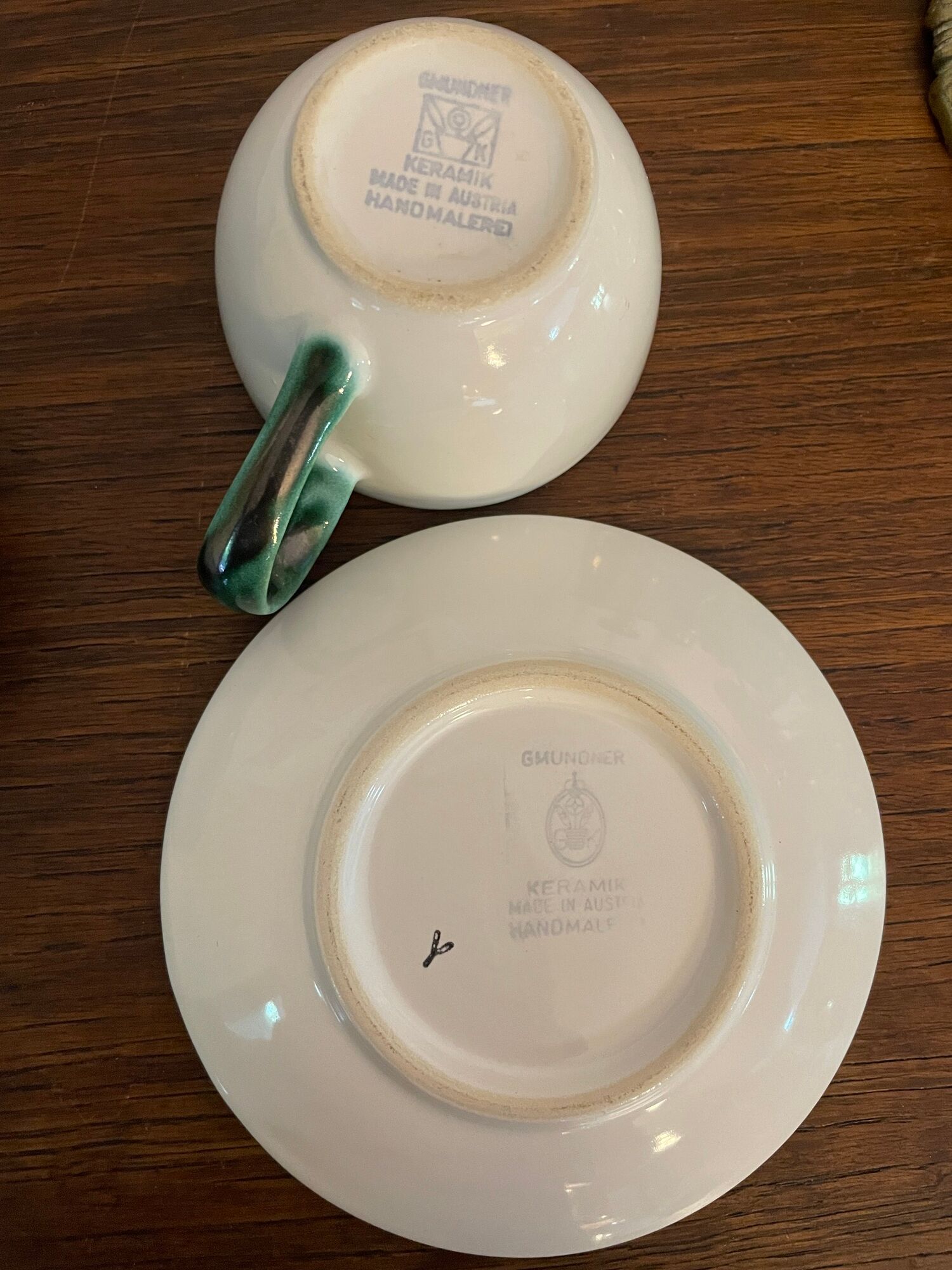 Set of 2 espresso coffee cups and their cups Green Deer Pattern Gmundner Keramik