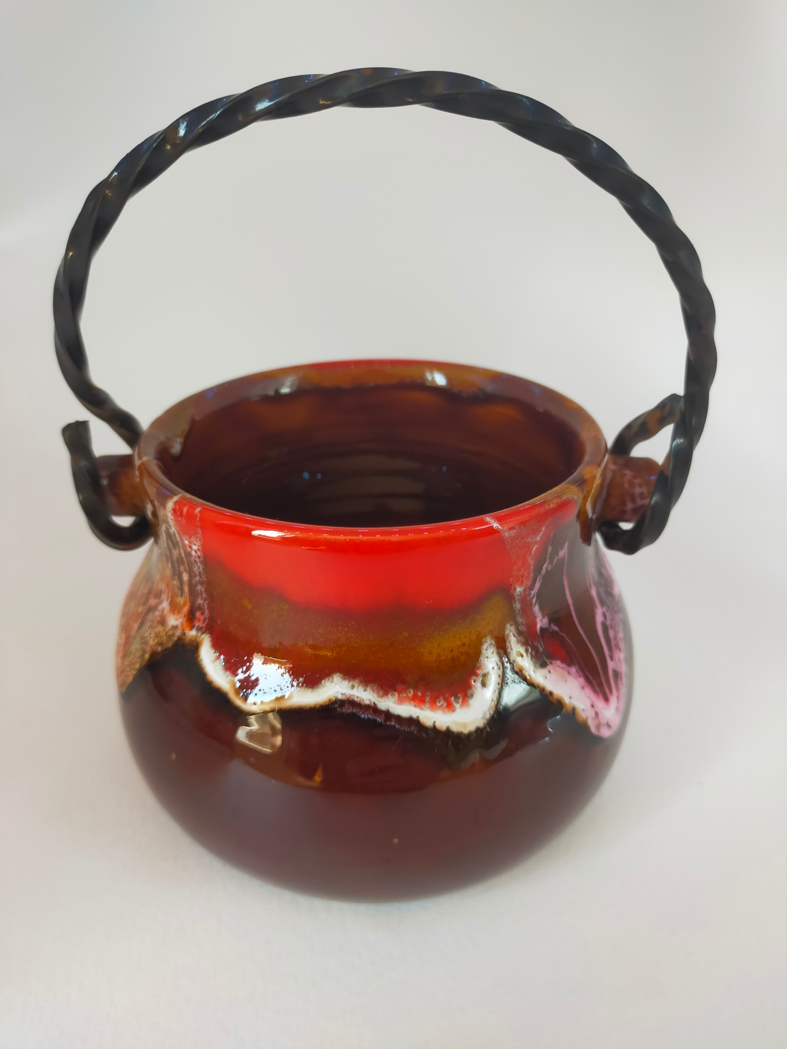 Valauris ceramic cauldron signed