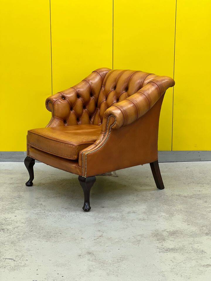 Vintage Chesterfield Regency Style Brown Leather Club Armchair