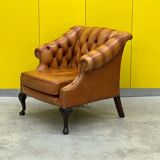 Fauteuil Club en cuir brun vintage Chesterfield Regency Style