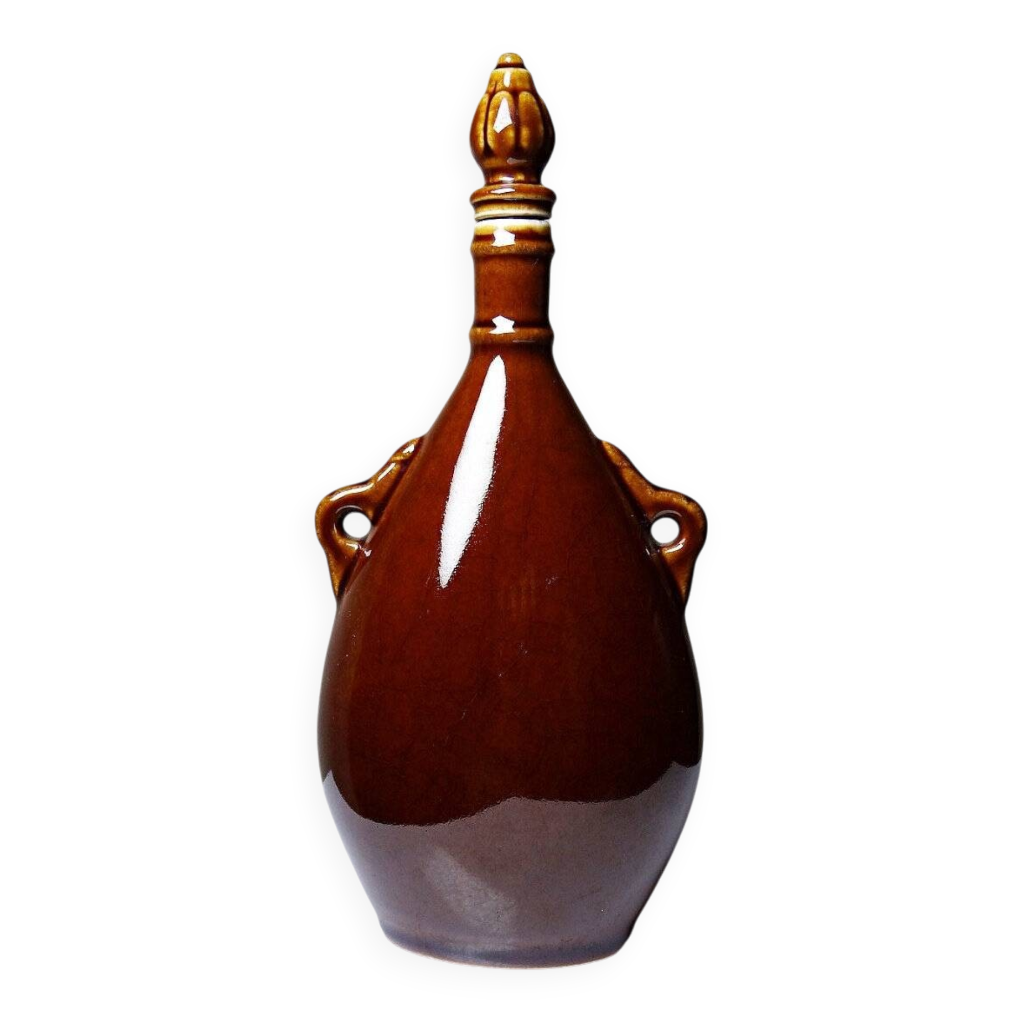 Vintage 1950s-60s brown ceramic bottle, flask or water bottle